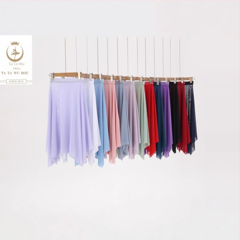 Női balett szoknya – elasztikus derék, nylon >95% anyag, félhosszú hálós tüll szoknya balett gyakorláshoz, vasalásmentes, 2025 tavasz