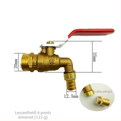 Réz hajlított forróvíz csap gömbszeleppel, modell Water Tsui, réz test, egykezes kettős vezérlés, 0,6 MPa, 120°C, kézi szerelés