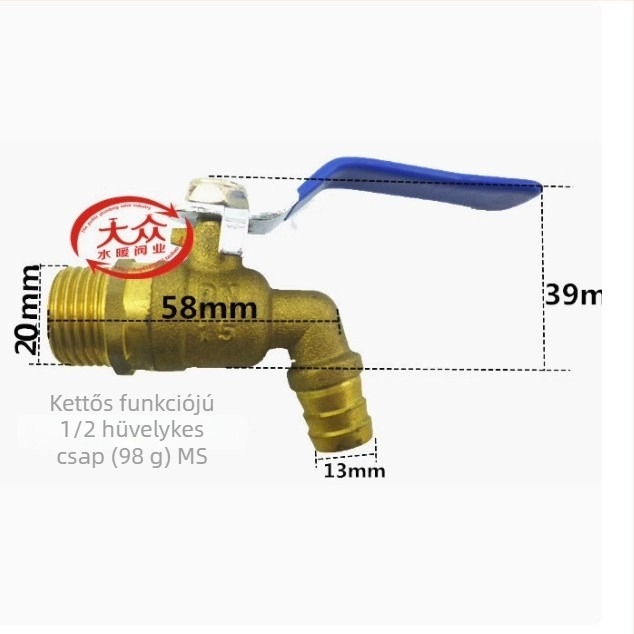 Réz hajlított forróvíz csap gömbszeleppel, modell Water Tsui, réz test, egykezes kettős vezérlés, 0,6 MPa, 120°C, kézi szerelés
