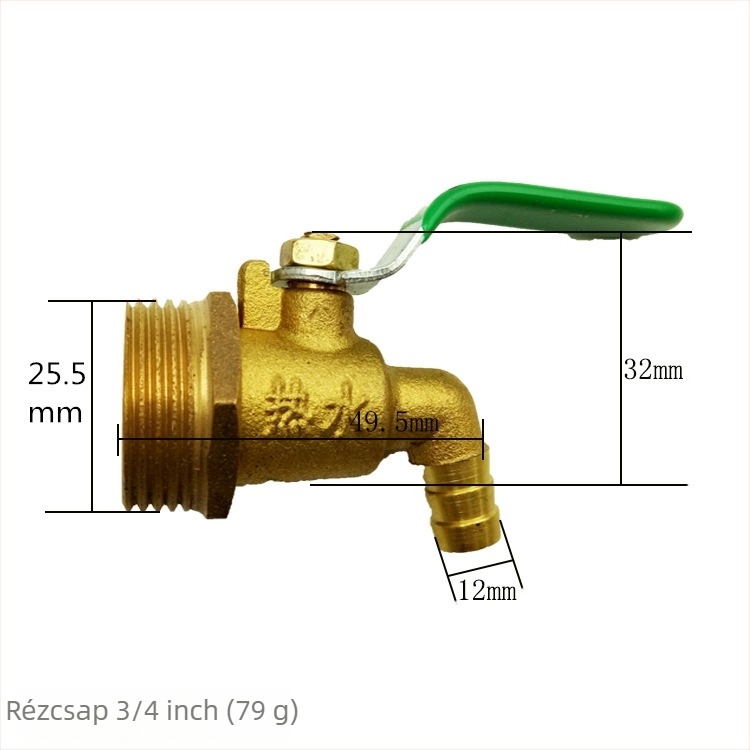 Réz hajlított forróvíz csap gömbszeleppel, modell Water Tsui, réz test, egykezes kettős vezérlés, 0,6 MPa, 120°C, kézi szerelés