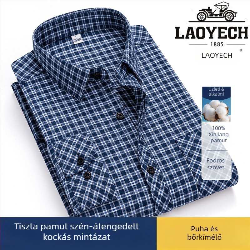 Ing, laza szabású, hosszú ujjú, pamut kockás, négyszögletes gallér