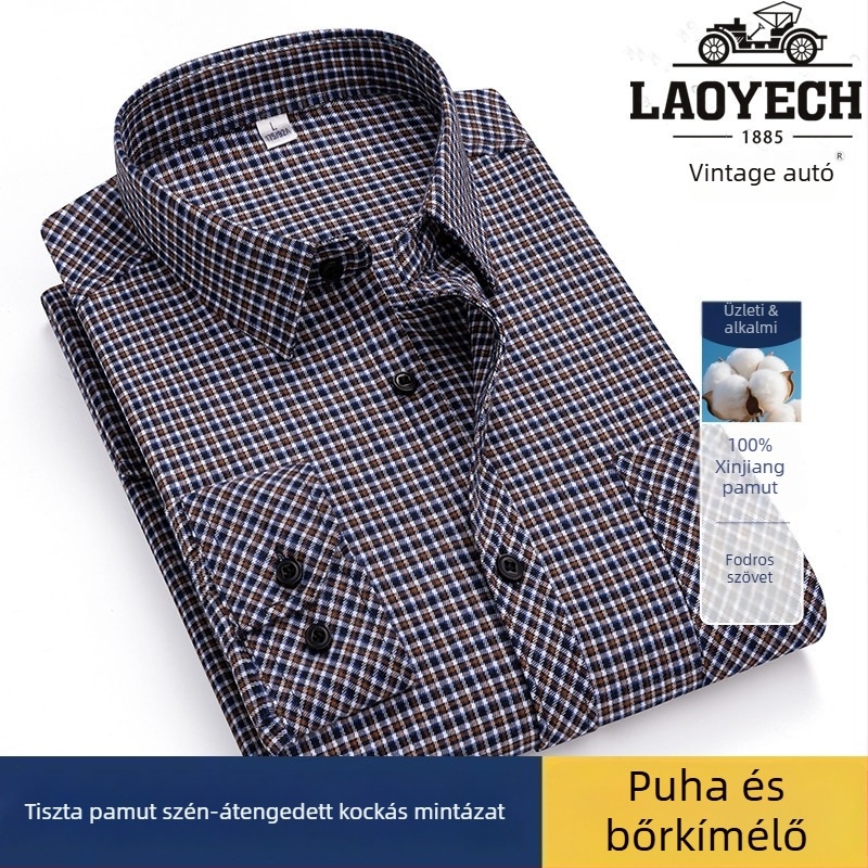 Ing, laza szabású, hosszú ujjú, pamut kockás, négyszögletes gallér