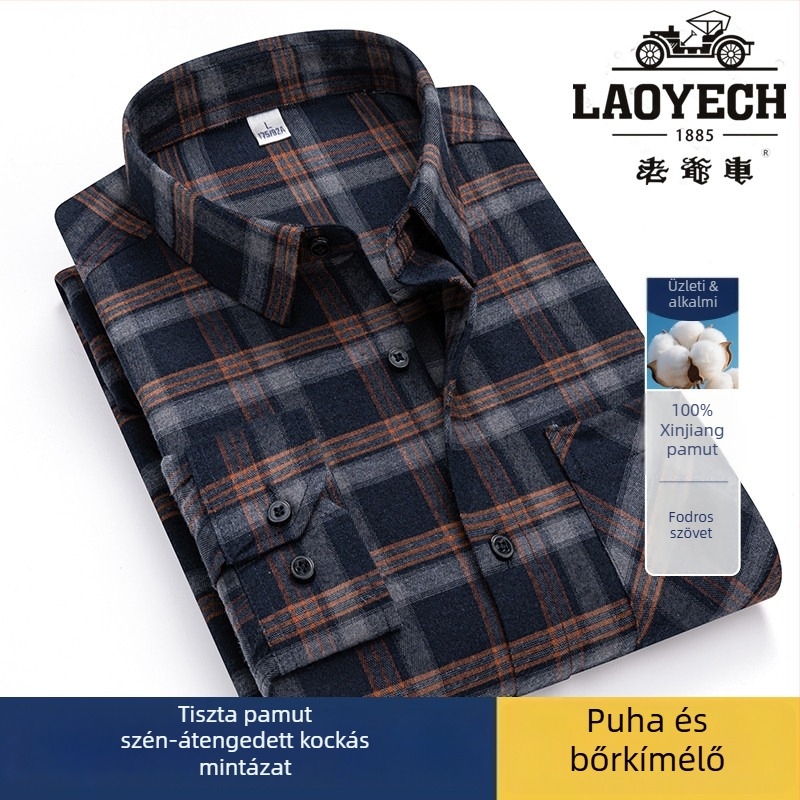 Ing, laza szabású, hosszú ujjú, pamut kockás, négyszögletes gallér
