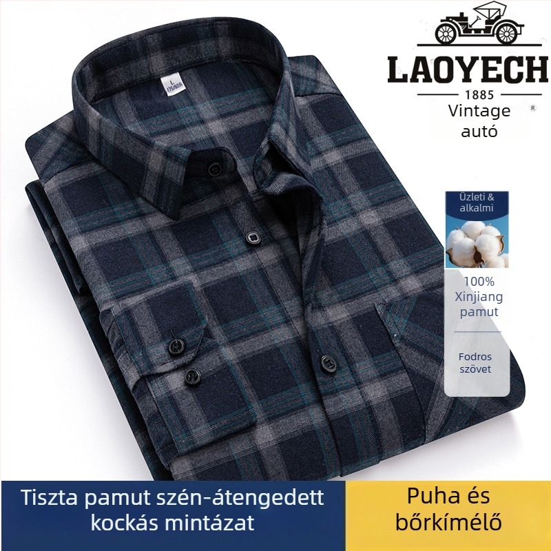 Ing, laza szabású, hosszú ujjú, pamut kockás, négyszögletes gallér