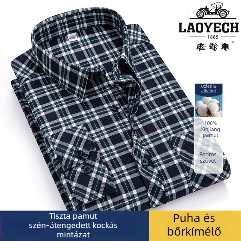 Ing, laza szabású, hosszú ujjú, pamut kockás, négyszögletes gallér