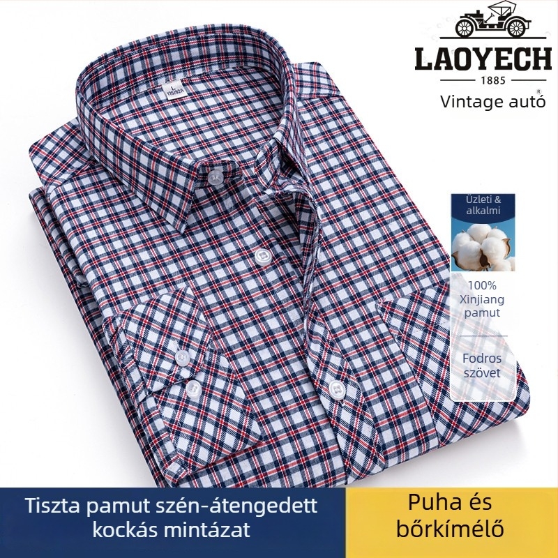 Ing, laza szabású, hosszú ujjú, pamut kockás, négyszögletes gallér