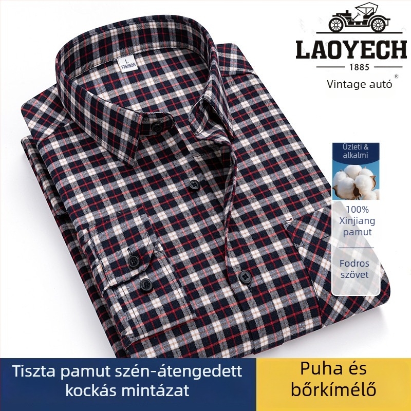 Ing, laza szabású, hosszú ujjú, pamut kockás, négyszögletes gallér