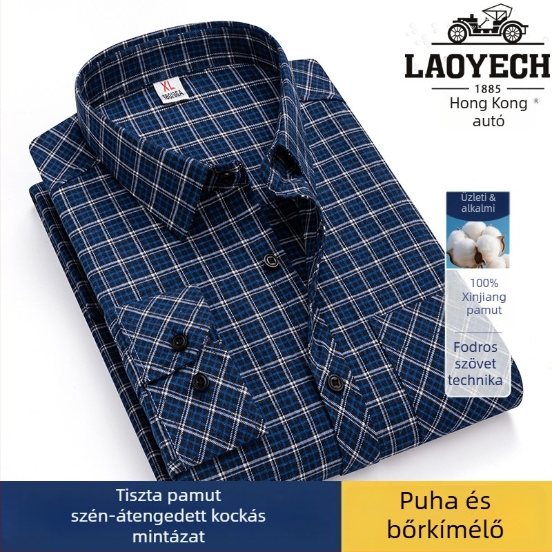 Ing, laza szabású, hosszú ujjú, pamut kockás, négyszögletes gallér