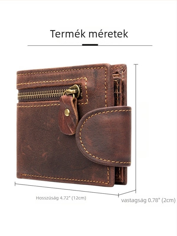 Valódi bőrből készült kártyatartó, két hajtással, európai–amerikai vintage stílus, lopás elleni védelem