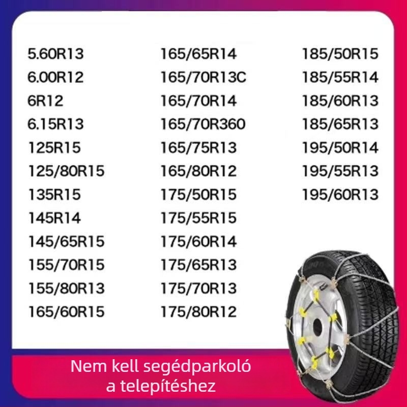 Universális acélhuzalos csúszásgátló lánc autókhoz és SUV-khoz, 165–265 mm kerékmérethez, tömeg 5–10 kg, acélból