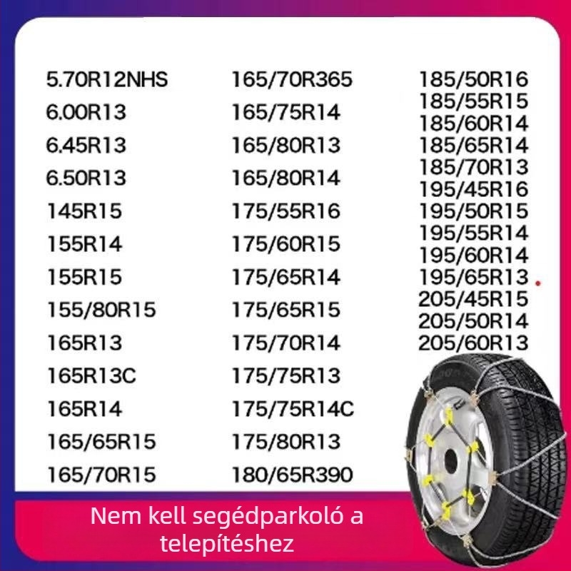 Universális acélhuzalos csúszásgátló lánc autókhoz és SUV-khoz, 165–265 mm kerékmérethez, tömeg 5–10 kg, acélból