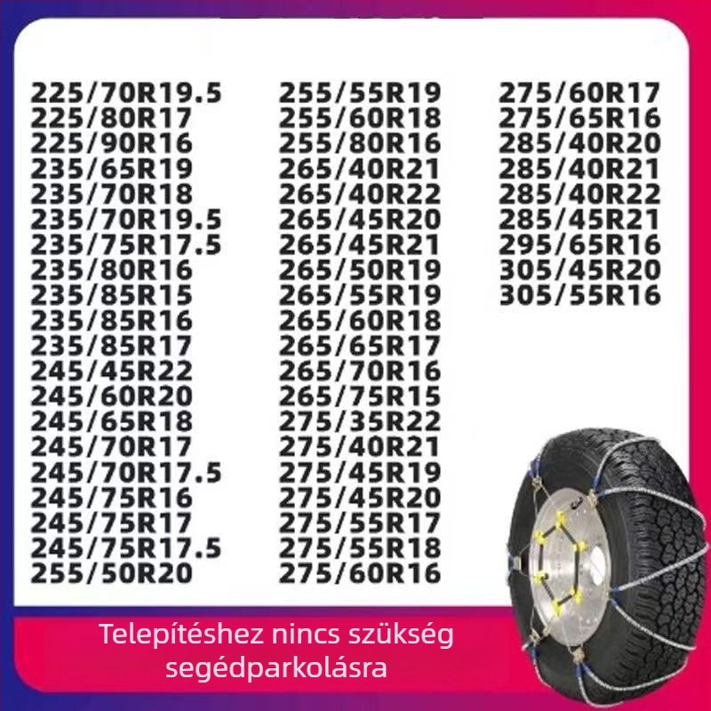 Universális acélhuzalos csúszásgátló lánc autókhoz és SUV-khoz, 165–265 mm kerékmérethez, tömeg 5–10 kg, acélból