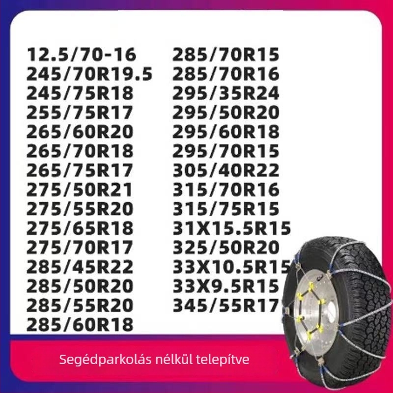 Universális acélhuzalos csúszásgátló lánc autókhoz és SUV-khoz, 165–265 mm kerékmérethez, tömeg 5–10 kg, acélból