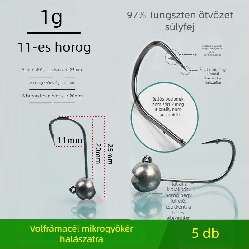 Volfrámozott acél fejű horgászhorog, horog nélkül, fekete sügérhez, anti-akadályozó, tó- és tavai horgászathoz