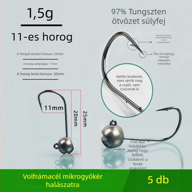 Volfrámozott acél fejű horgászhorog, horog nélkül, fekete sügérhez, anti-akadályozó, tó- és tavai horgászathoz