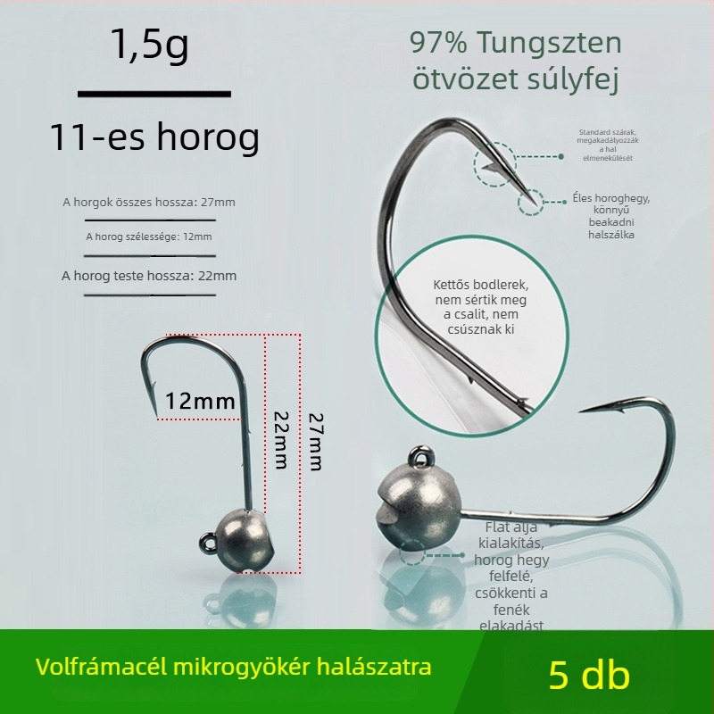 Volfrámozott acél fejű horgászhorog, horog nélkül, fekete sügérhez, anti-akadályozó, tó- és tavai horgászathoz