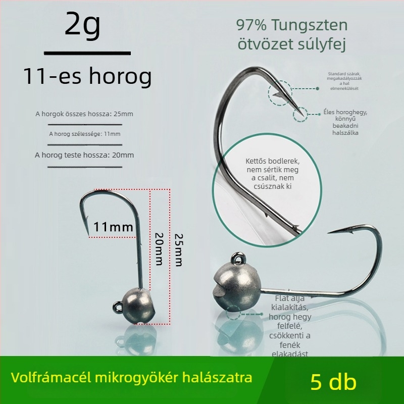 Volfrámozott acél fejű horgászhorog, horog nélkül, fekete sügérhez, anti-akadályozó, tó- és tavai horgászathoz