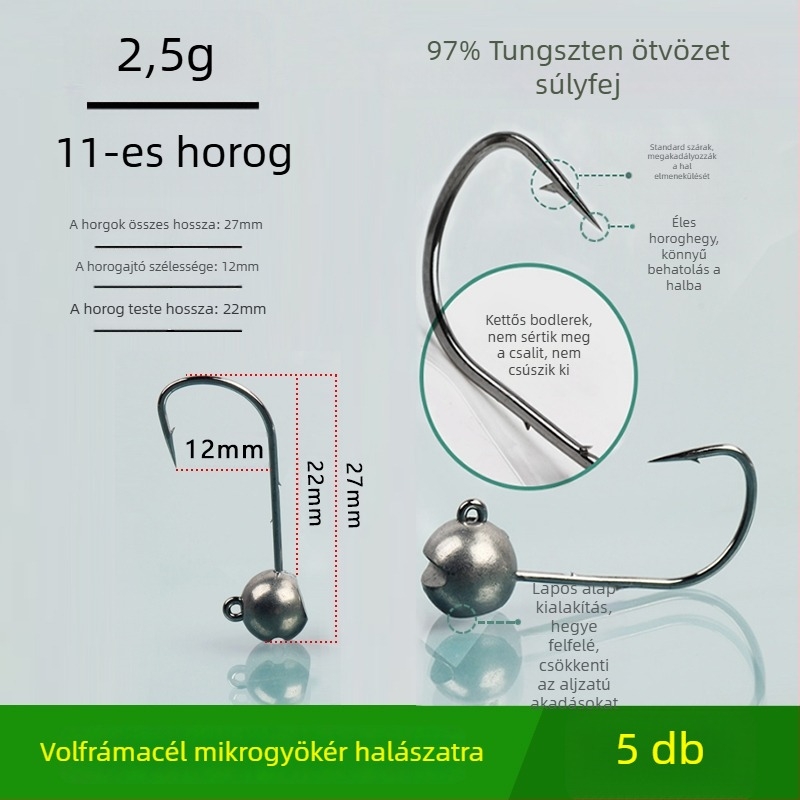 Volfrámozott acél fejű horgászhorog, horog nélkül, fekete sügérhez, anti-akadályozó, tó- és tavai horgászathoz