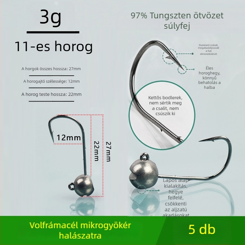 Volfrámozott acél fejű horgászhorog, horog nélkül, fekete sügérhez, anti-akadályozó, tó- és tavai horgászathoz