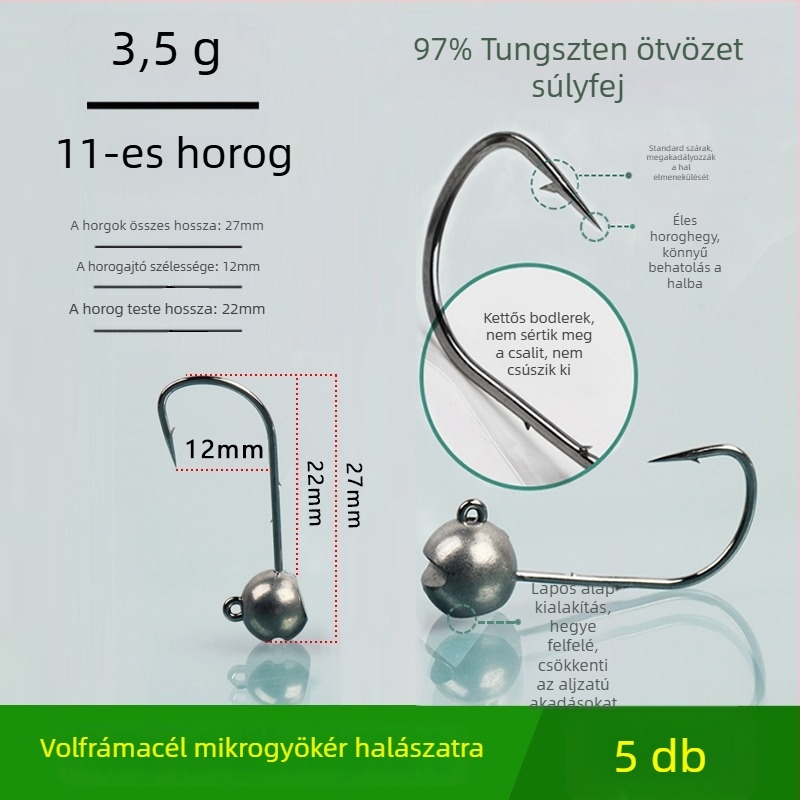 Volfrámozott acél fejű horgászhorog, horog nélkül, fekete sügérhez, anti-akadályozó, tó- és tavai horgászathoz