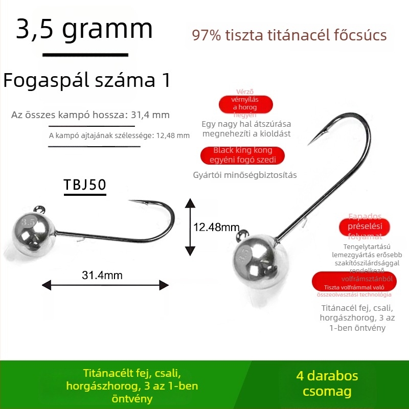 Volfrámozott acél fejű horgászhorog, horog nélkül, fekete sügérhez, anti-akadályozó, tó- és tavai horgászathoz