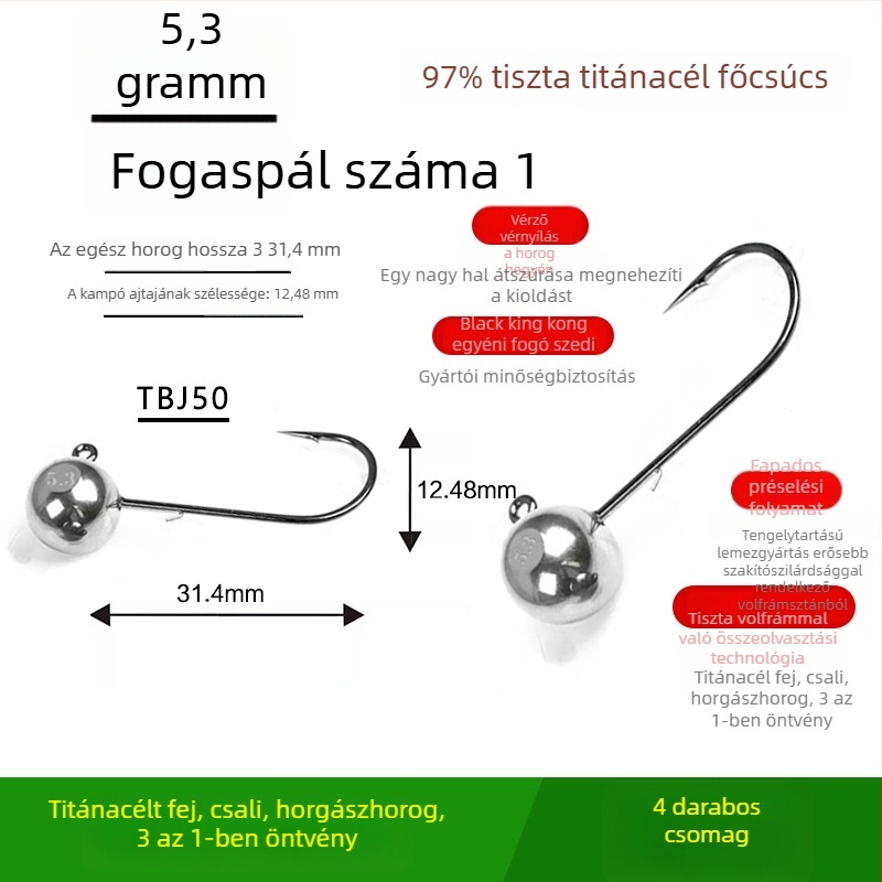 Volfrámozott acél fejű horgászhorog, horog nélkül, fekete sügérhez, anti-akadályozó, tó- és tavai horgászathoz