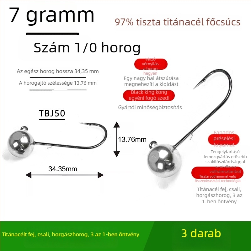 Volfrámozott acél fejű horgászhorog, horog nélkül, fekete sügérhez, anti-akadályozó, tó- és tavai horgászathoz