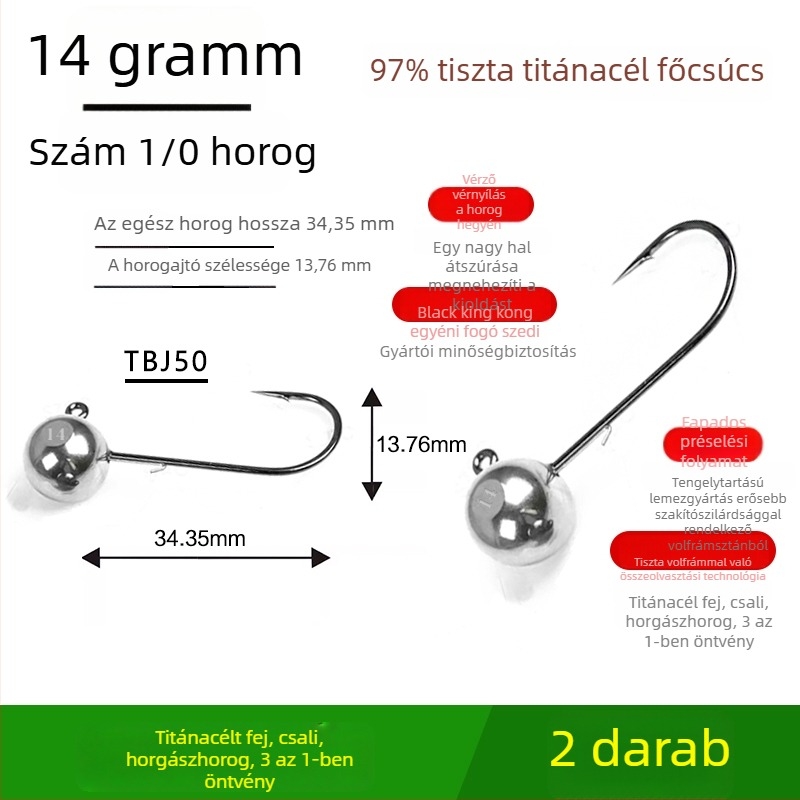 Volfrámozott acél fejű horgászhorog, horog nélkül, fekete sügérhez, anti-akadályozó, tó- és tavai horgászathoz