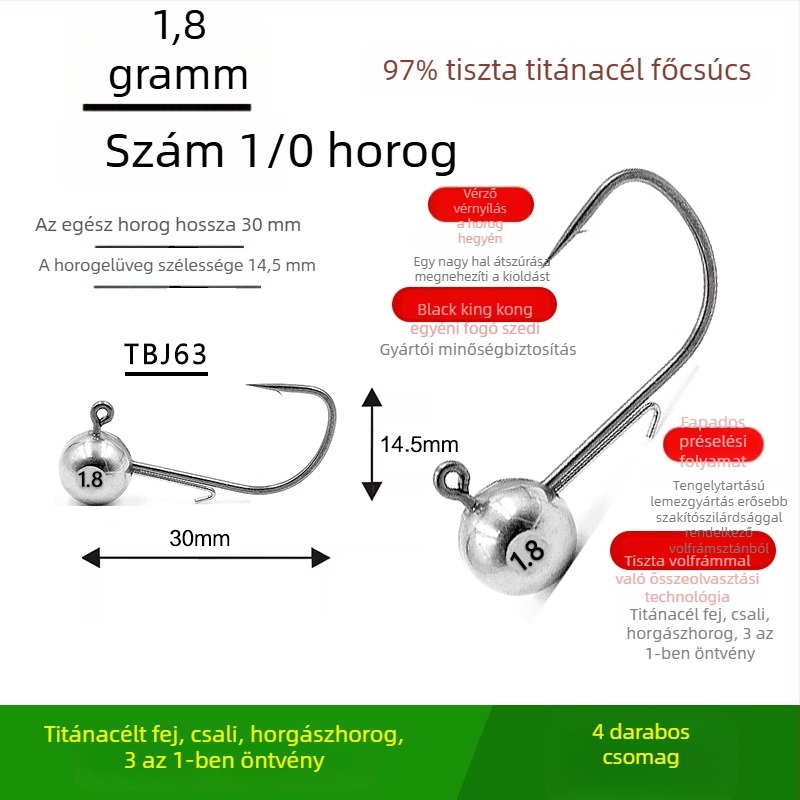 Volfrámozott acél fejű horgászhorog, horog nélkül, fekete sügérhez, anti-akadályozó, tó- és tavai horgászathoz