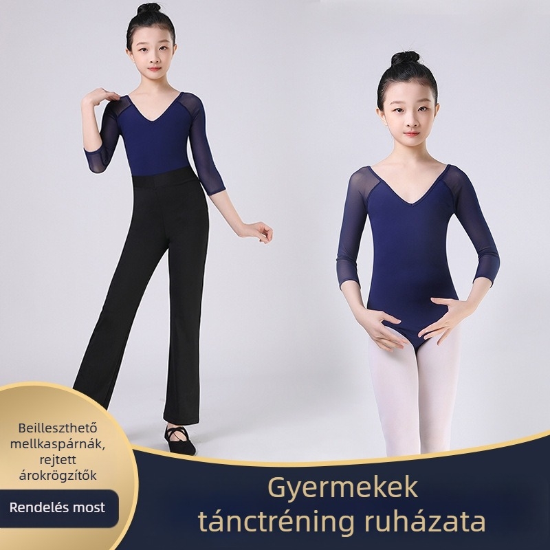 Gyerekek balett hálós egyrészes overál – lányok, nyár, 90% Spandex, bambuszszén rost, életkor 3–8 év