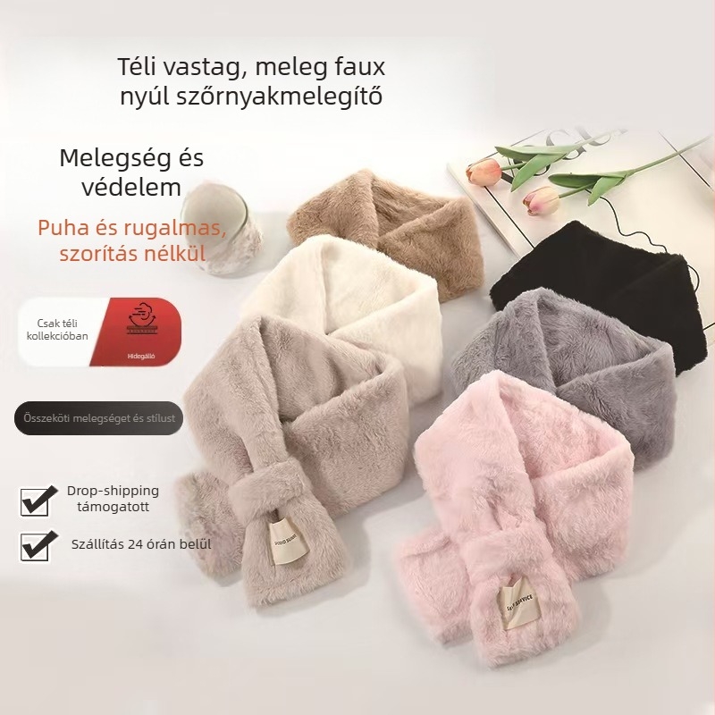 Műnyúl szőrme gallér sál - téli melegség, sima szövés, Koreai Inst-stílus, friss és édes