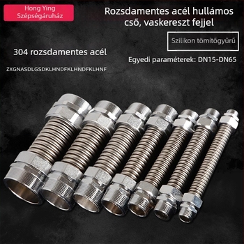 Rozsdamentes acélból készült gofrcső vas fejű véggel központi légkondicionáláshoz — névleges nyomás 1,6, üzemi hőmérséklet 120°C, modell vas fejű gofrcső