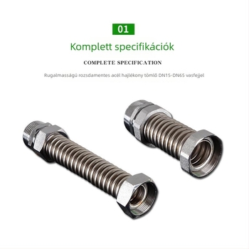 Rozsdamentes acélból készült gofrcső vas fejű véggel központi légkondicionáláshoz — névleges nyomás 1,6, üzemi hőmérséklet 120°C, modell vas fejű gofrcső