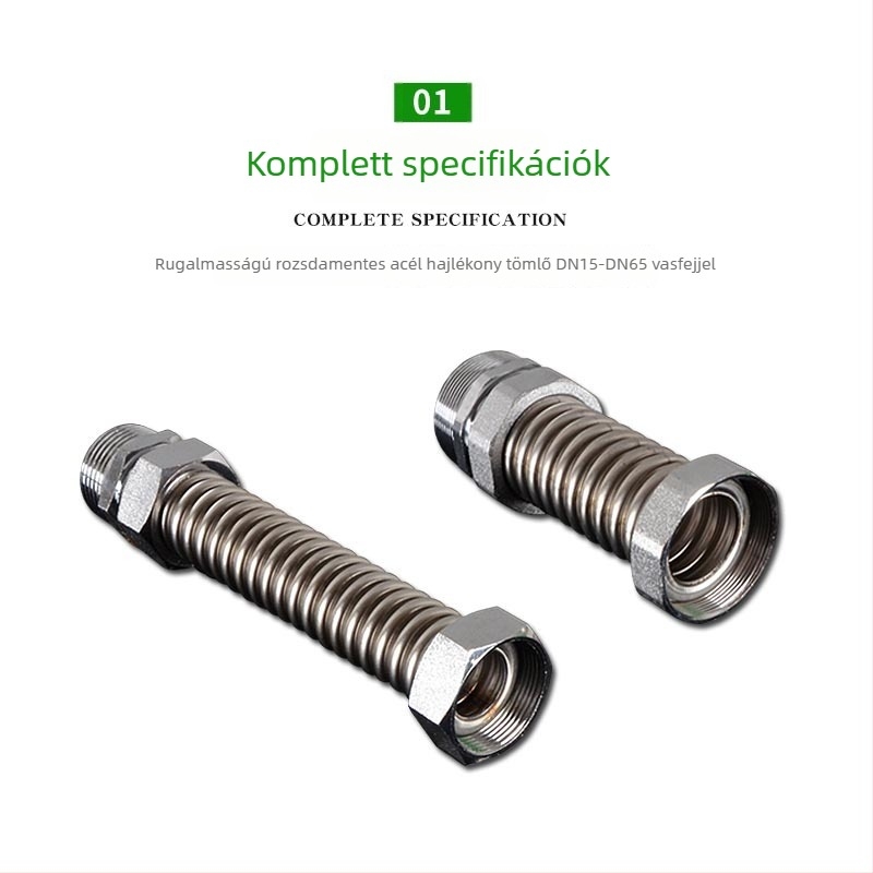 Rozsdamentes acélból készült gofrcső vas fejű véggel központi légkondicionáláshoz — névleges nyomás 1,6, üzemi hőmérséklet 120°C, modell vas fejű gofrcső