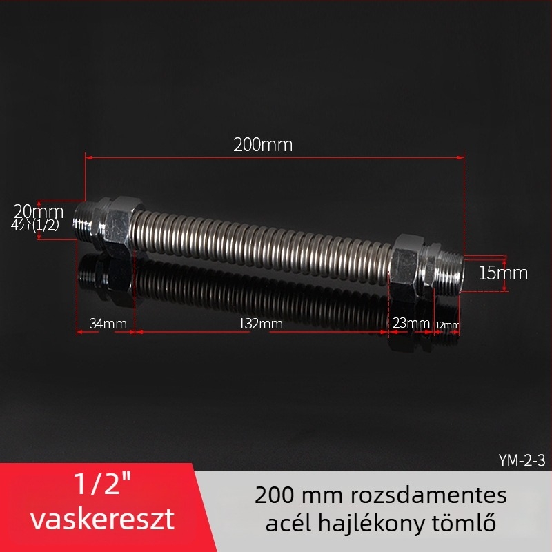 Rozsdamentes acélból készült gofrcső vas fejű véggel központi légkondicionáláshoz — névleges nyomás 1,6, üzemi hőmérséklet 120°C, modell vas fejű gofrcső