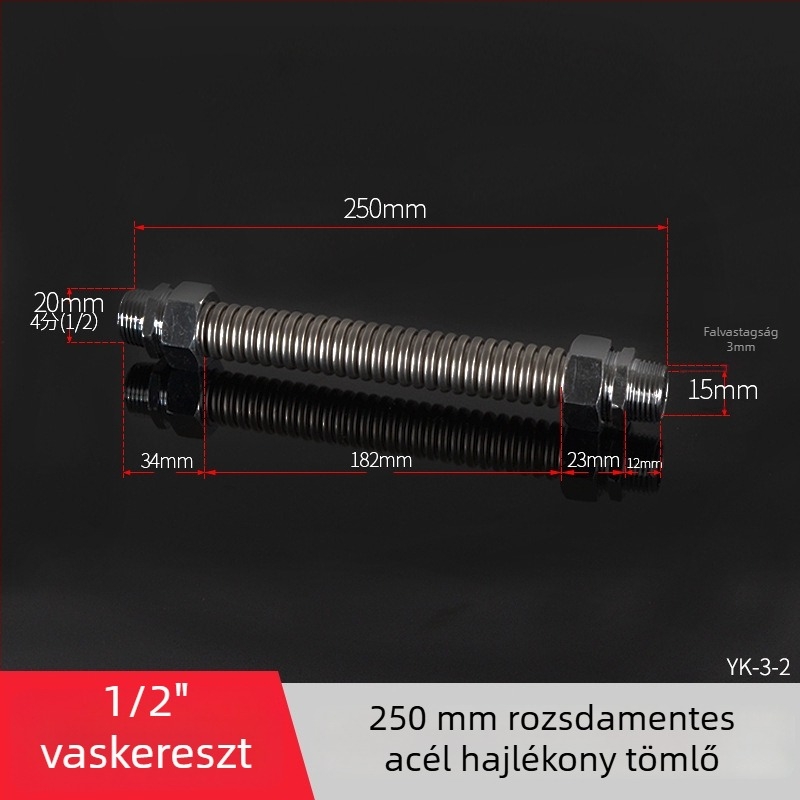 Rozsdamentes acélból készült gofrcső vas fejű véggel központi légkondicionáláshoz — névleges nyomás 1,6, üzemi hőmérséklet 120°C, modell vas fejű gofrcső