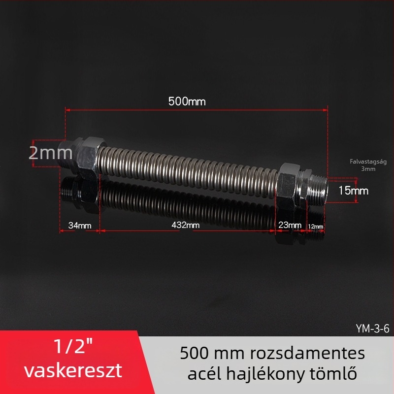 Rozsdamentes acélból készült gofrcső vas fejű véggel központi légkondicionáláshoz — névleges nyomás 1,6, üzemi hőmérséklet 120°C, modell vas fejű gofrcső