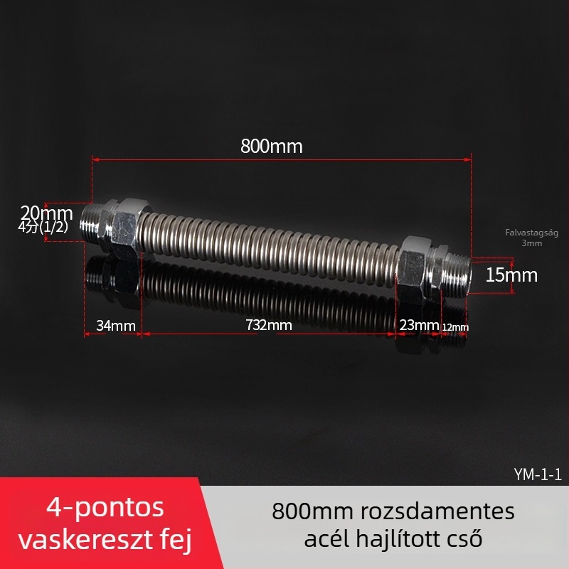 Rozsdamentes acélból készült gofrcső vas fejű véggel központi légkondicionáláshoz — névleges nyomás 1,6, üzemi hőmérséklet 120°C, modell vas fejű gofrcső