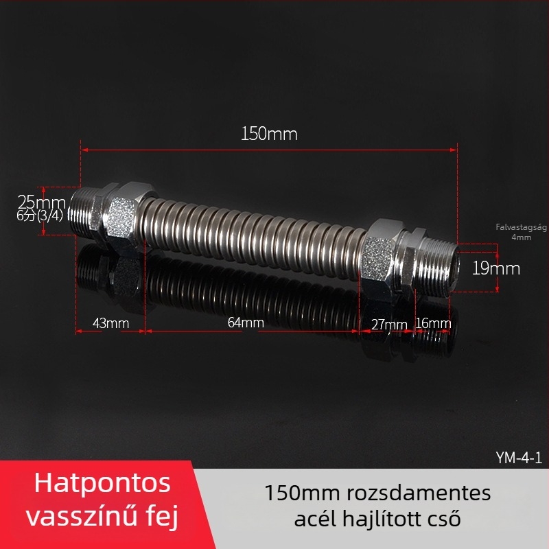 Rozsdamentes acélból készült gofrcső vas fejű véggel központi légkondicionáláshoz — névleges nyomás 1,6, üzemi hőmérséklet 120°C, modell vas fejű gofrcső