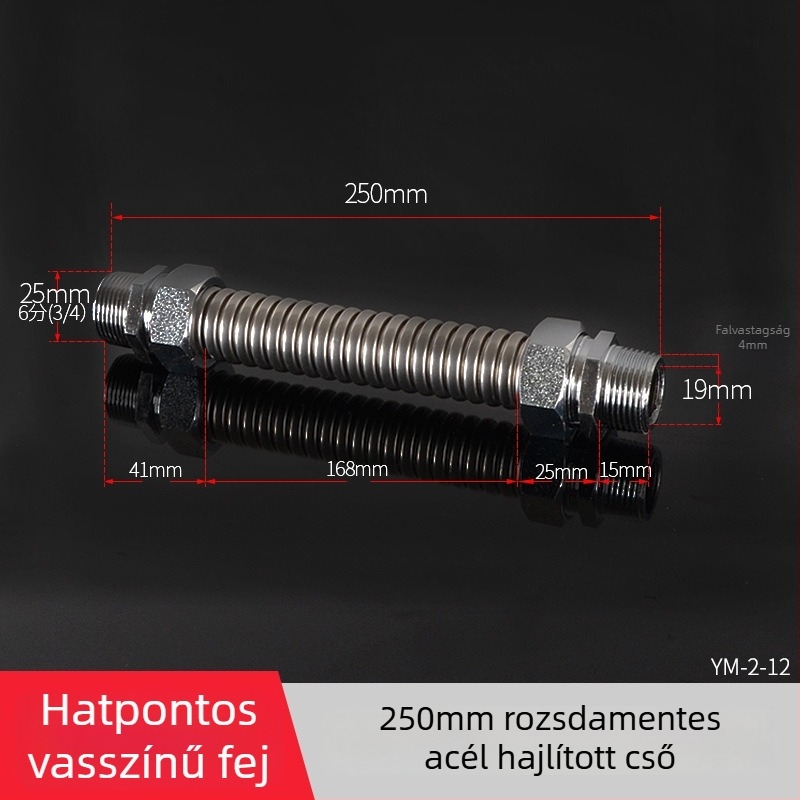 Rozsdamentes acélból készült gofrcső vas fejű véggel központi légkondicionáláshoz — névleges nyomás 1,6, üzemi hőmérséklet 120°C, modell vas fejű gofrcső