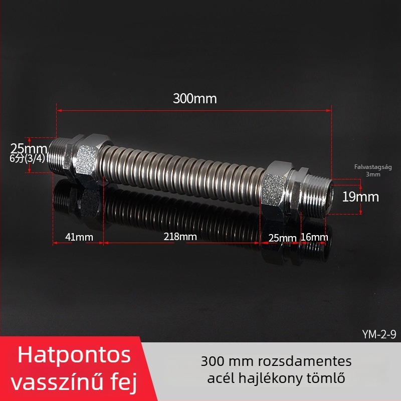 Rozsdamentes acélból készült gofrcső vas fejű véggel központi légkondicionáláshoz — névleges nyomás 1,6, üzemi hőmérséklet 120°C, modell vas fejű gofrcső