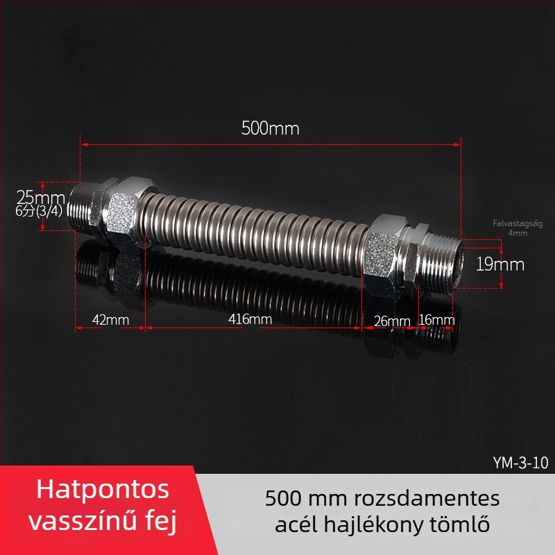 Rozsdamentes acélból készült gofrcső vas fejű véggel központi légkondicionáláshoz — névleges nyomás 1,6, üzemi hőmérséklet 120°C, modell vas fejű gofrcső