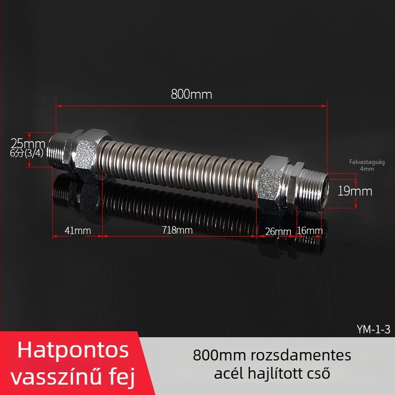 Rozsdamentes acélból készült gofrcső vas fejű véggel központi légkondicionáláshoz — névleges nyomás 1,6, üzemi hőmérséklet 120°C, modell vas fejű gofrcső