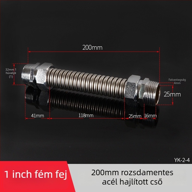 Rozsdamentes acélból készült gofrcső vas fejű véggel központi légkondicionáláshoz — névleges nyomás 1,6, üzemi hőmérséklet 120°C, modell vas fejű gofrcső