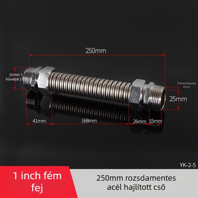 Rozsdamentes acélból készült gofrcső vas fejű véggel központi légkondicionáláshoz — névleges nyomás 1,6, üzemi hőmérséklet 120°C, modell vas fejű gofrcső