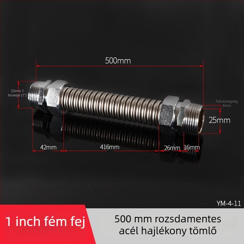 Rozsdamentes acélból készült gofrcső vas fejű véggel központi légkondicionáláshoz — névleges nyomás 1,6, üzemi hőmérséklet 120°C, modell vas fejű gofrcső