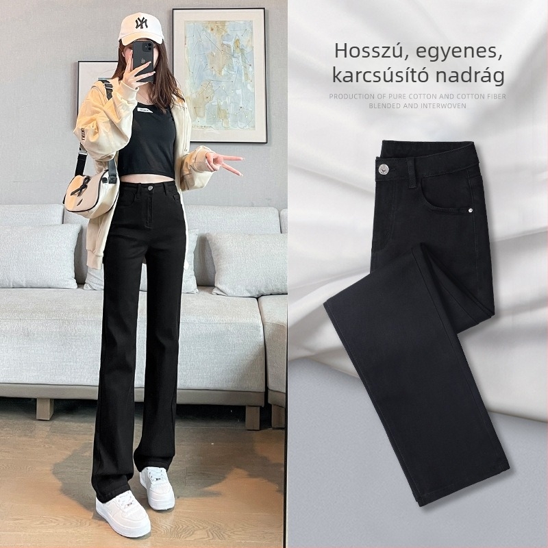 Fleece béléssel ellátott női farmer, magas derekú, vast anyag, egyenes szabás, nagy rugalmasság