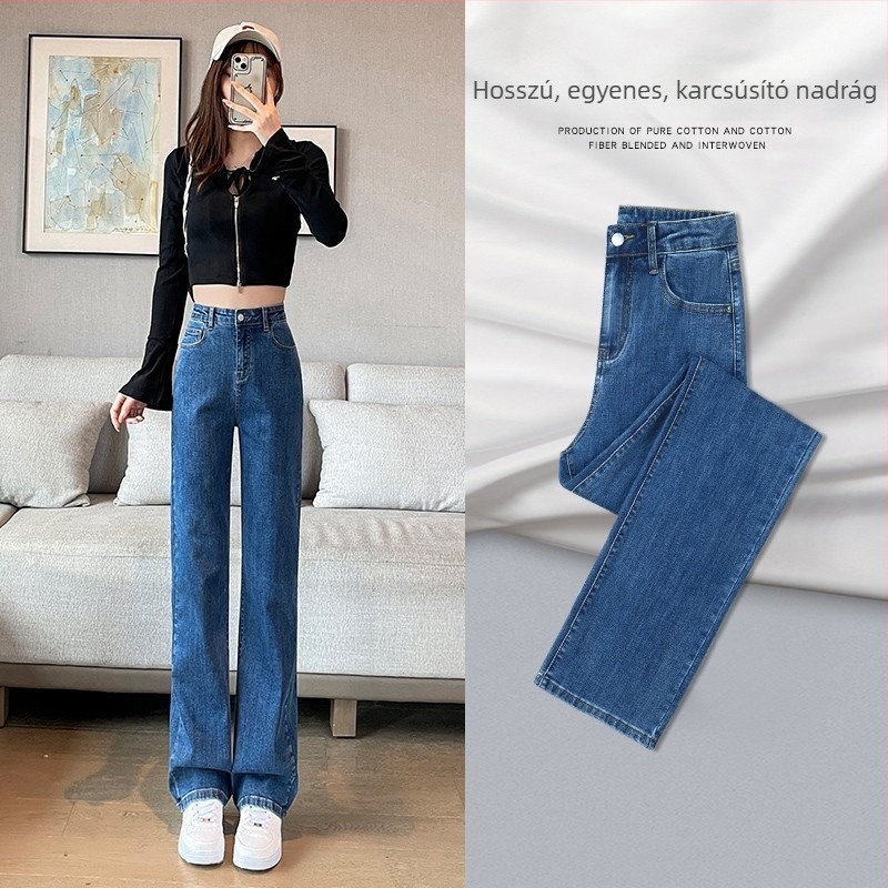 Fleece béléssel ellátott női farmer, magas derekú, vast anyag, egyenes szabás, nagy rugalmasság