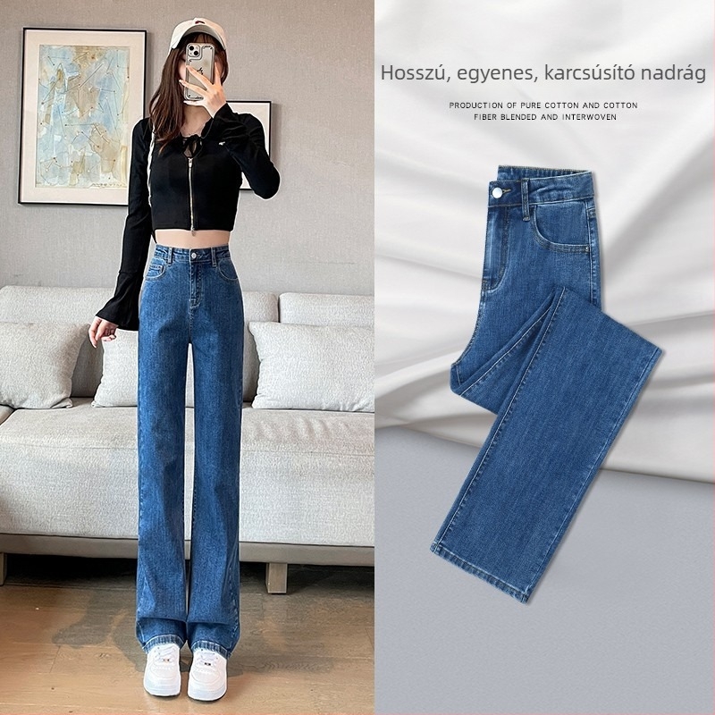 Fleece béléssel ellátott női farmer, magas derekú, vast anyag, egyenes szabás, nagy rugalmasság