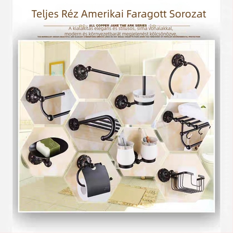 Réz törölközőtartó ananász mintával, antik stílus, elektropolírozott felület, két részes készlet